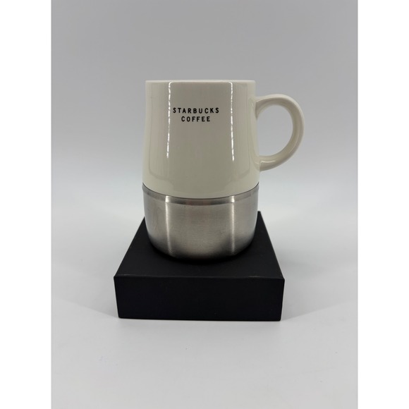 Starbucks Other - Starbucks Coffee Mug Unisex 14oz Cream Silver 2004 Vintage Metal Base Industrial